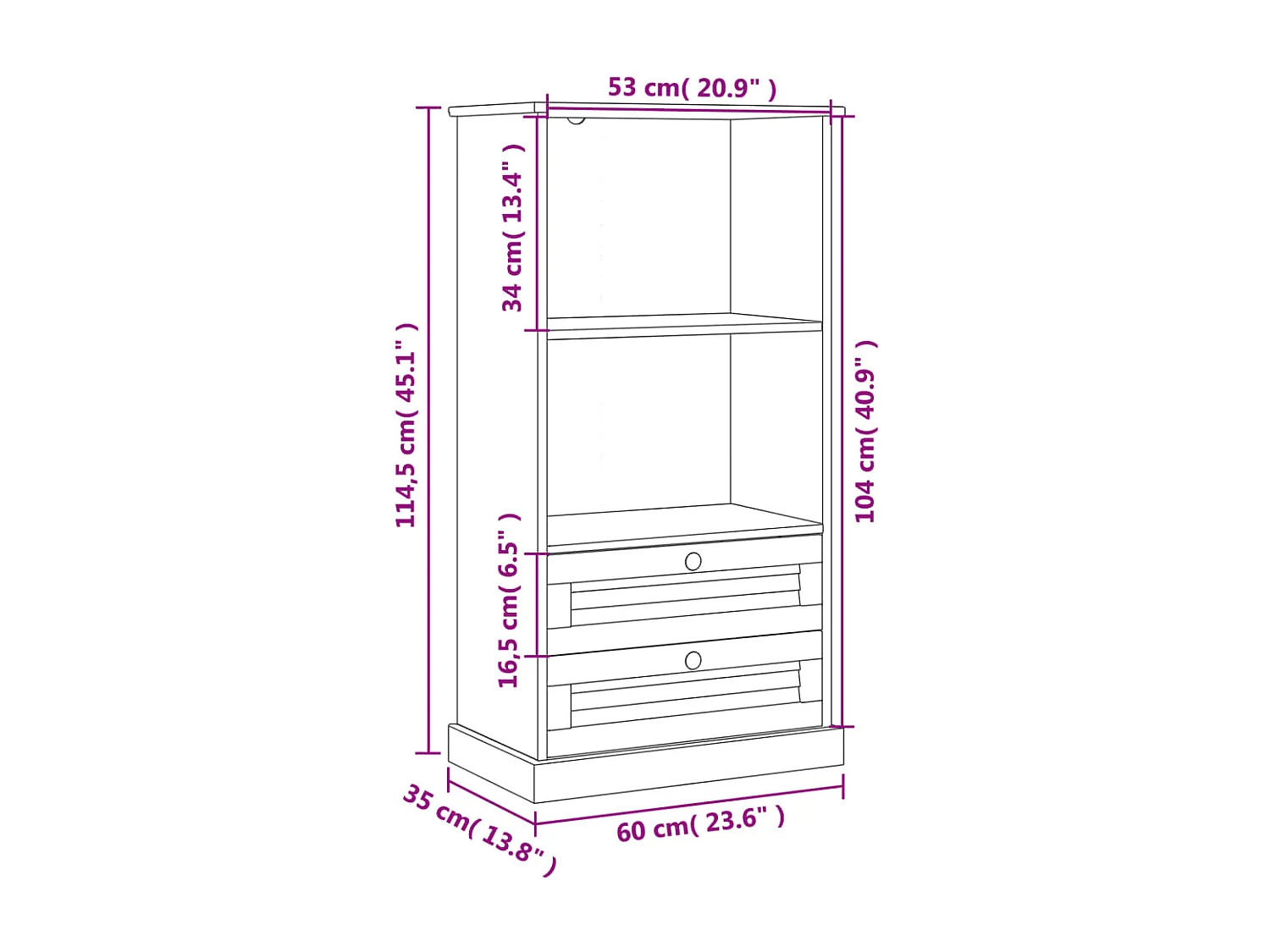Gudvord  Bibliothèque VIGO blanc 60x35x114,5 cm bois massif de pin