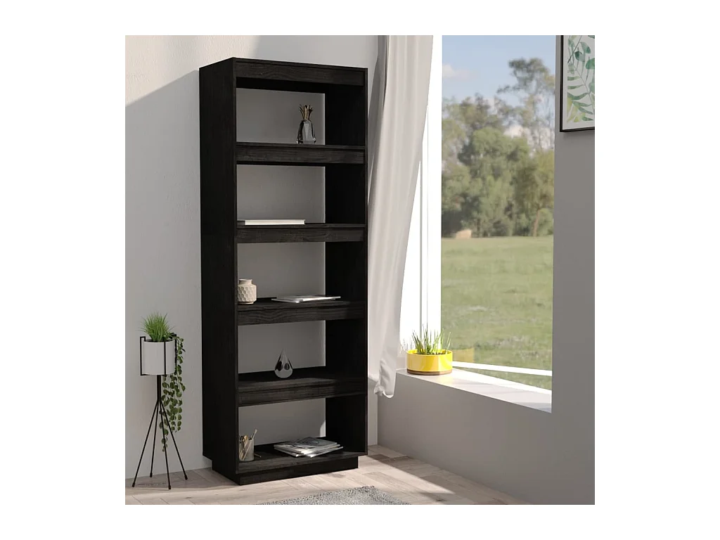 Alisha  Bibliothèque/Séparateur de pièce Noir 60x35x167 cm Pin massif