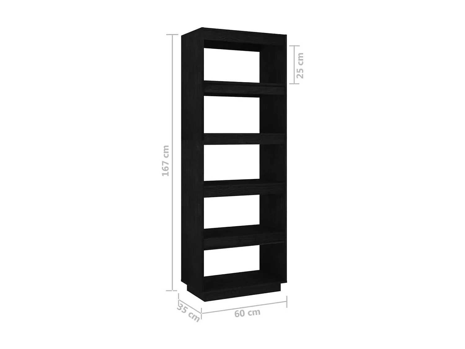 Alisha  Bibliothèque/Séparateur de pièce Noir 60x35x167 cm Pin massif