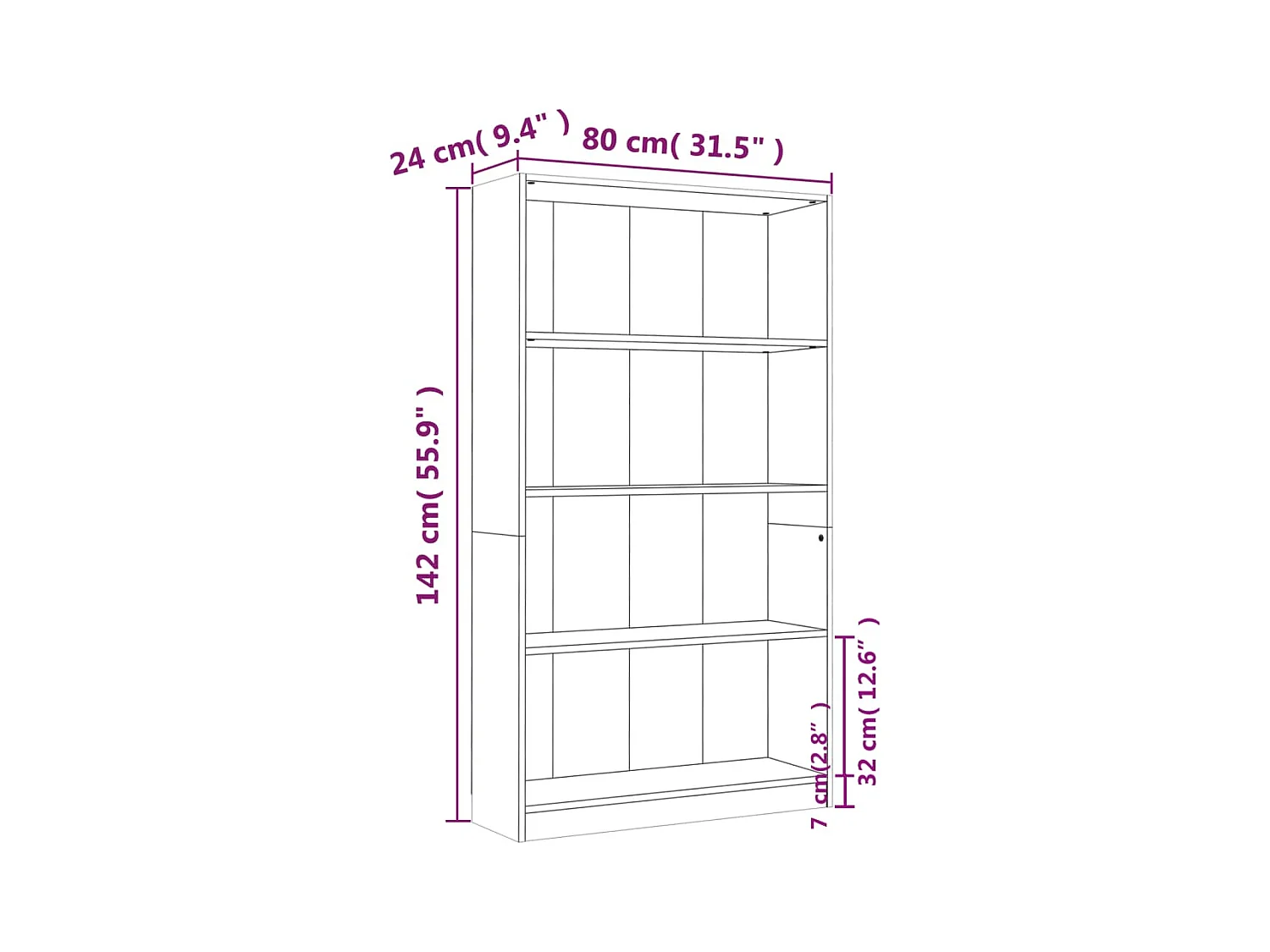 Jairo  Bibliothèque 4 niveaux Sonoma gris 80x24x142 cm