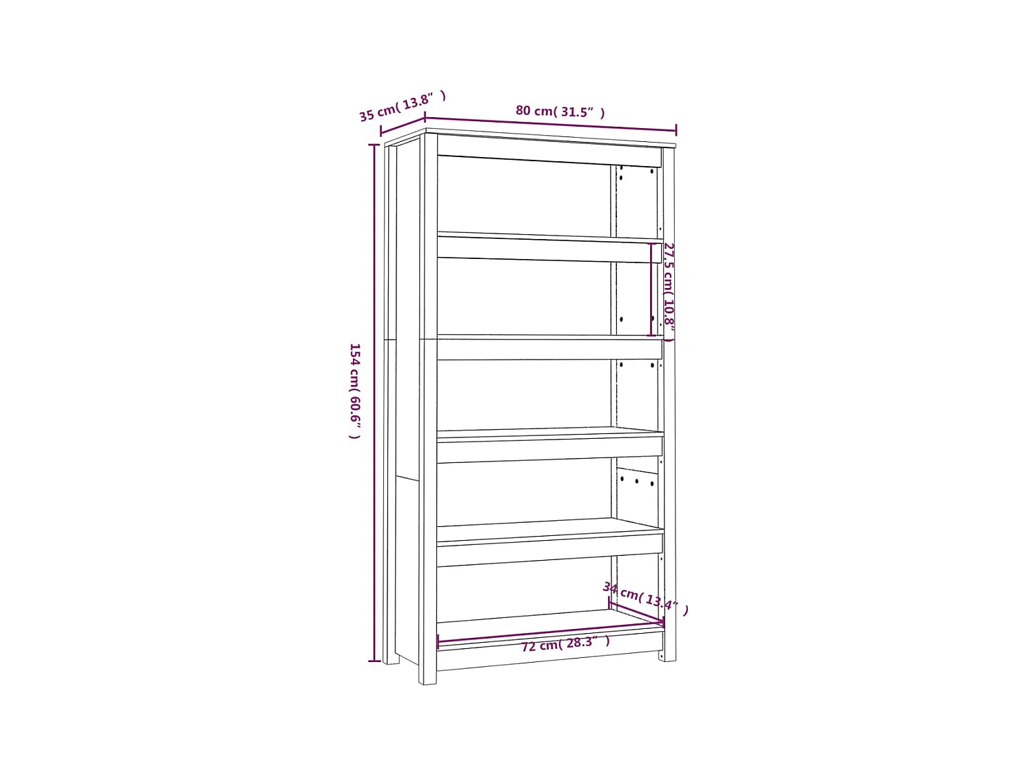 Laurens  Bibliothèque Gris 80x35x154 cm Bois de pin massif
