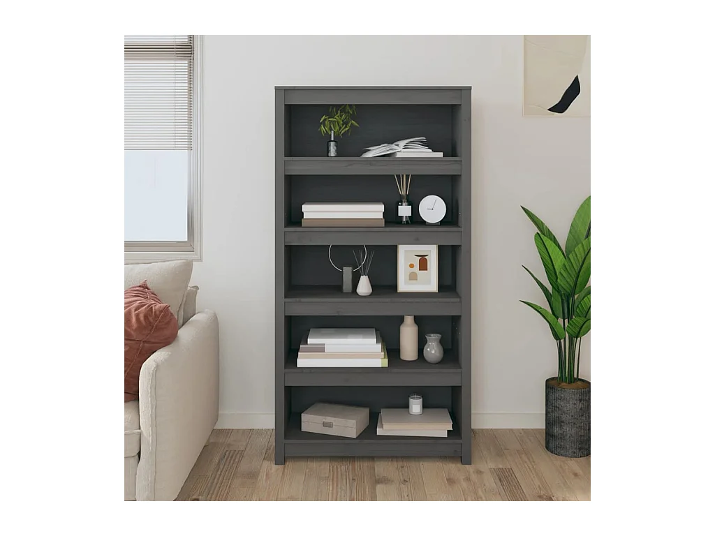 Laurens  Bibliothèque Gris 80x35x154 cm Bois de pin massif