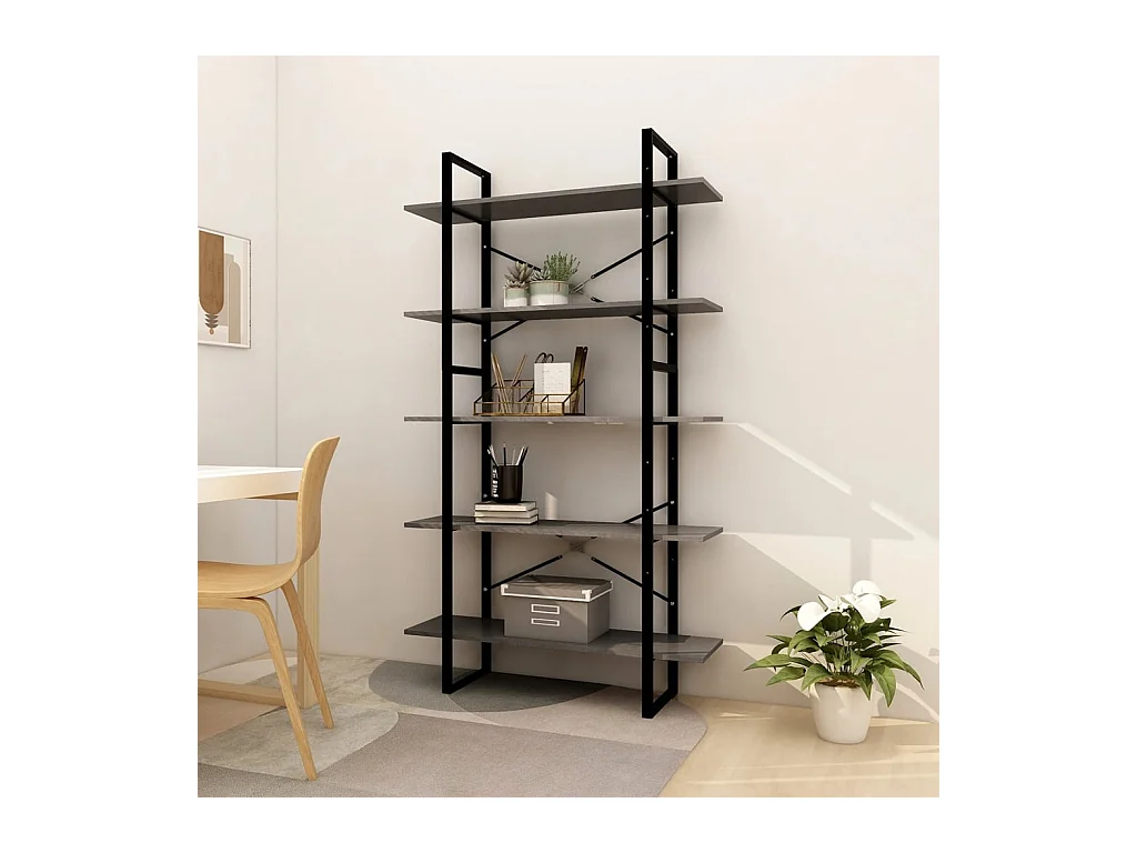 Aubagne  Bibliothèque à 5 niveaux Gris 100x30x175 cm Bois de pin