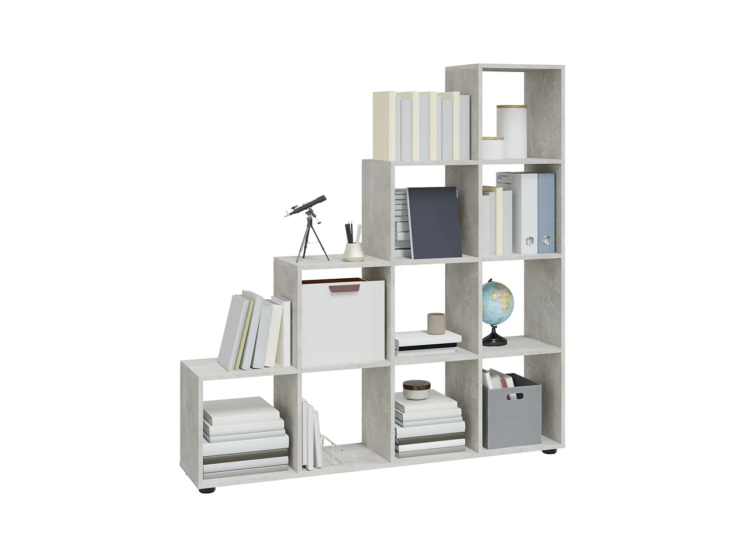 Hilde  Bibliothèque escalier Gris béton 142 cm Bois d'ingénierie