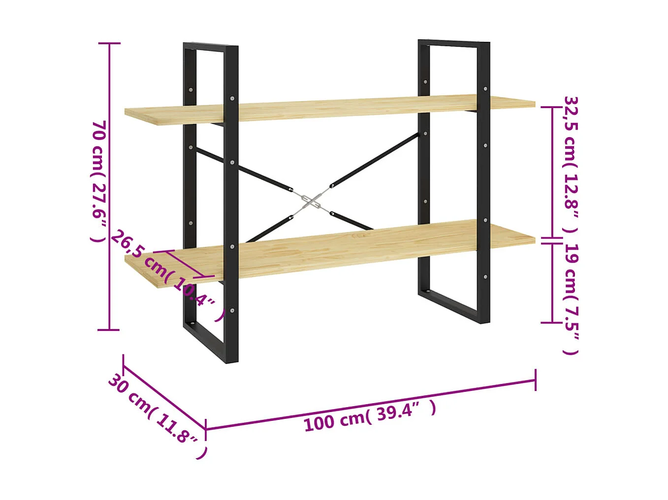 Gitana  Bibliothèque à 2 niveaux 100x30x70 cm Bois de pin massif