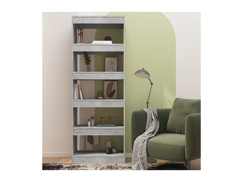 Ikram  Bibliothèque/séparateur de pièce gris béton bois d'ingénierie