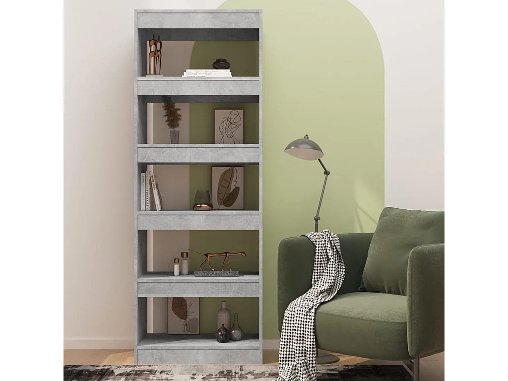 Ikram  Bibliothèque/séparateur de pièce gris béton bois d'ingénierie