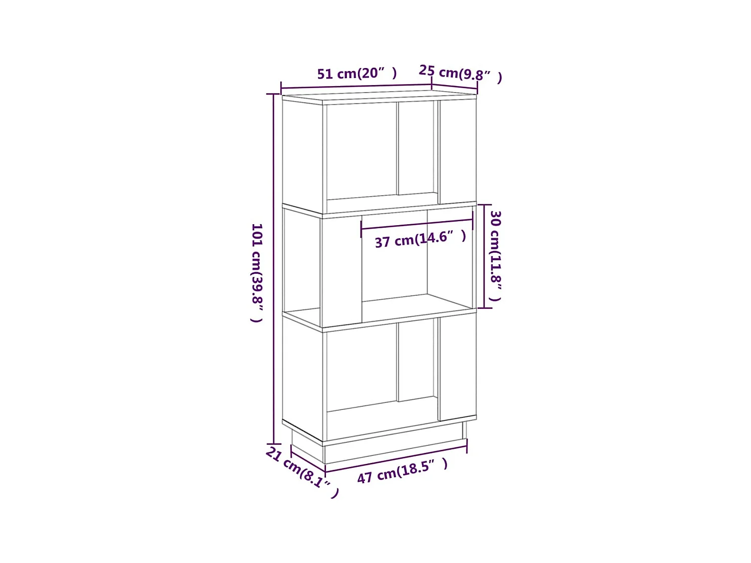 Avran  Bibliothèque/Séparateur de pièce Gris 51x25x101 cm Pin massif