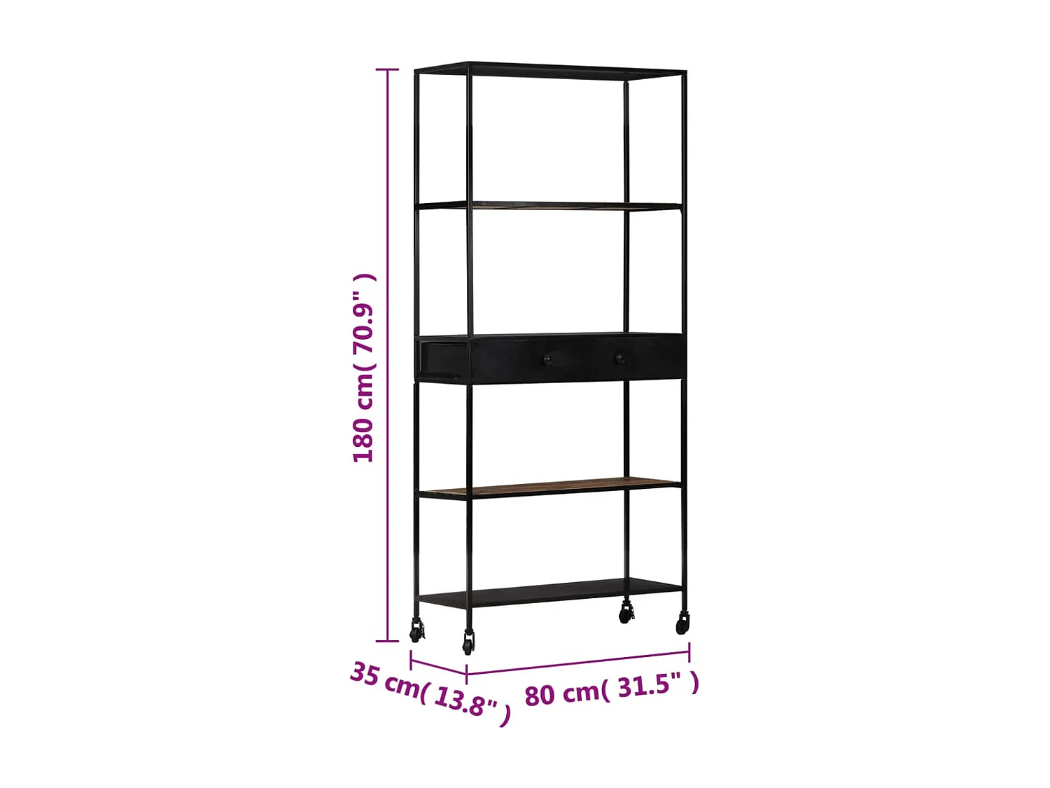 Lucien-Jean-Pierre  Bibliothèque 80x35x180 cm Bois de manguier brut et fer