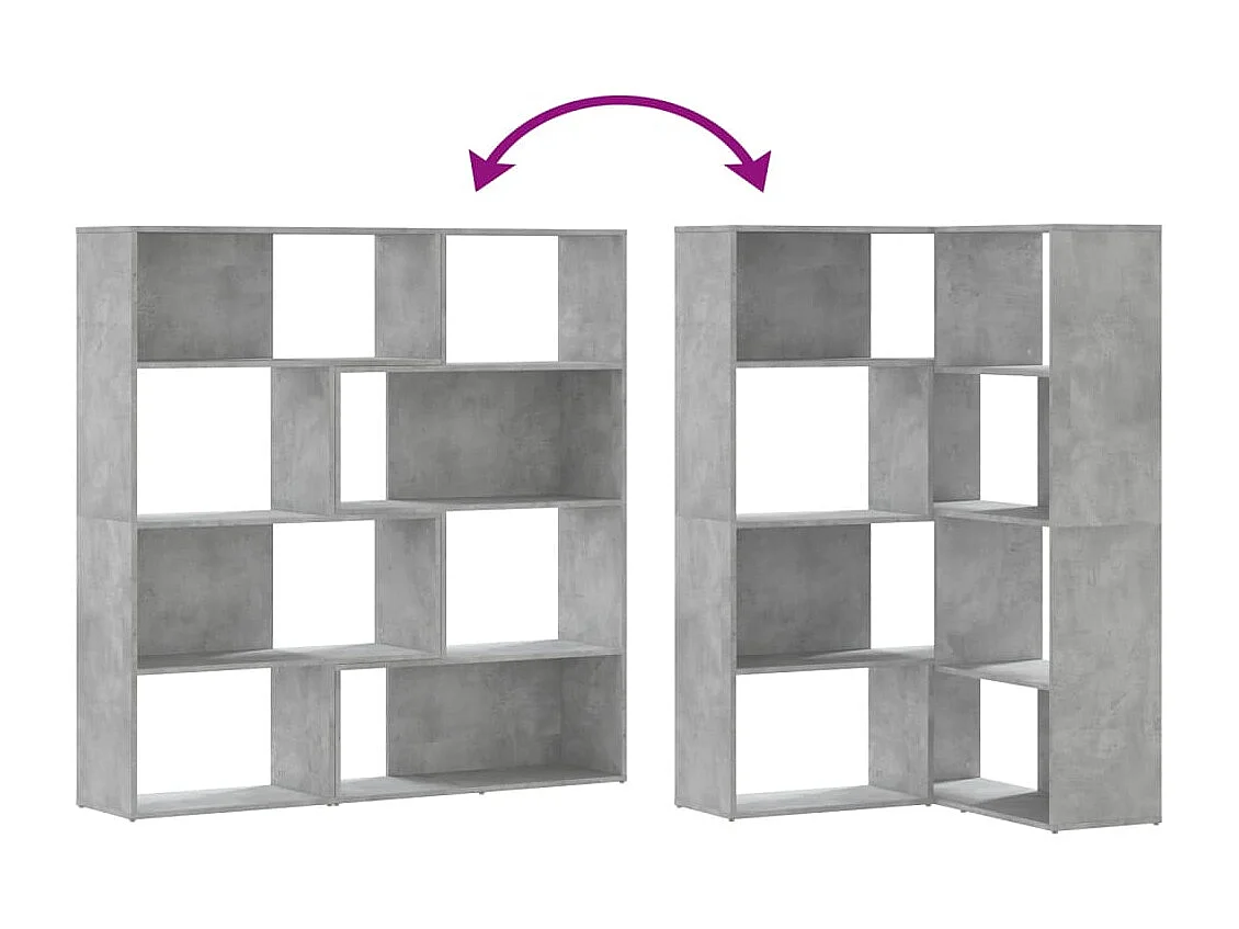 Damir  Bibliothèque d'angle à 4 niveaux gris béton bois d'ingénierie