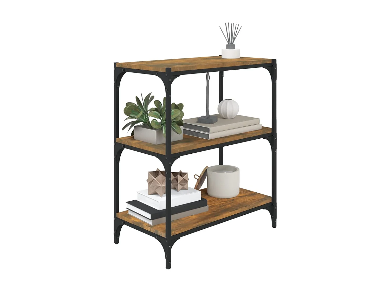 Ventura  Bibliothèque Chêne fumé 60x33x70,5cm Bois d'ingénierie et acier