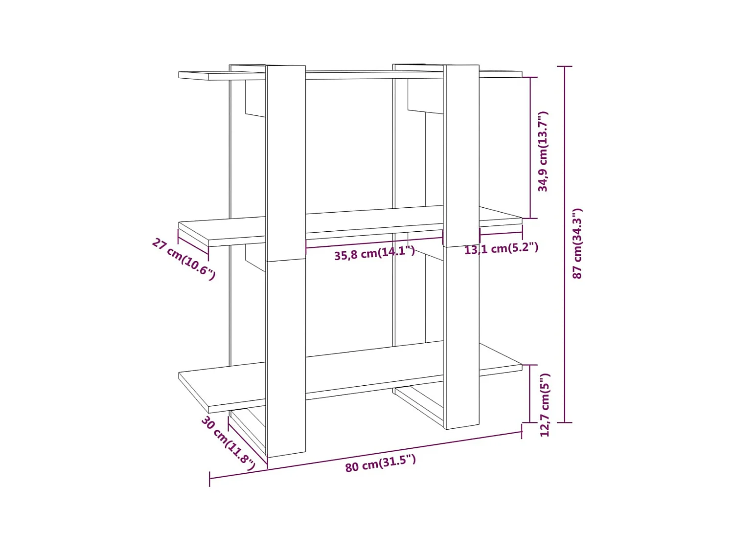 Milou  Bibliothèque/Séparateur de pièce sonoma gris 80x30x87 cm
