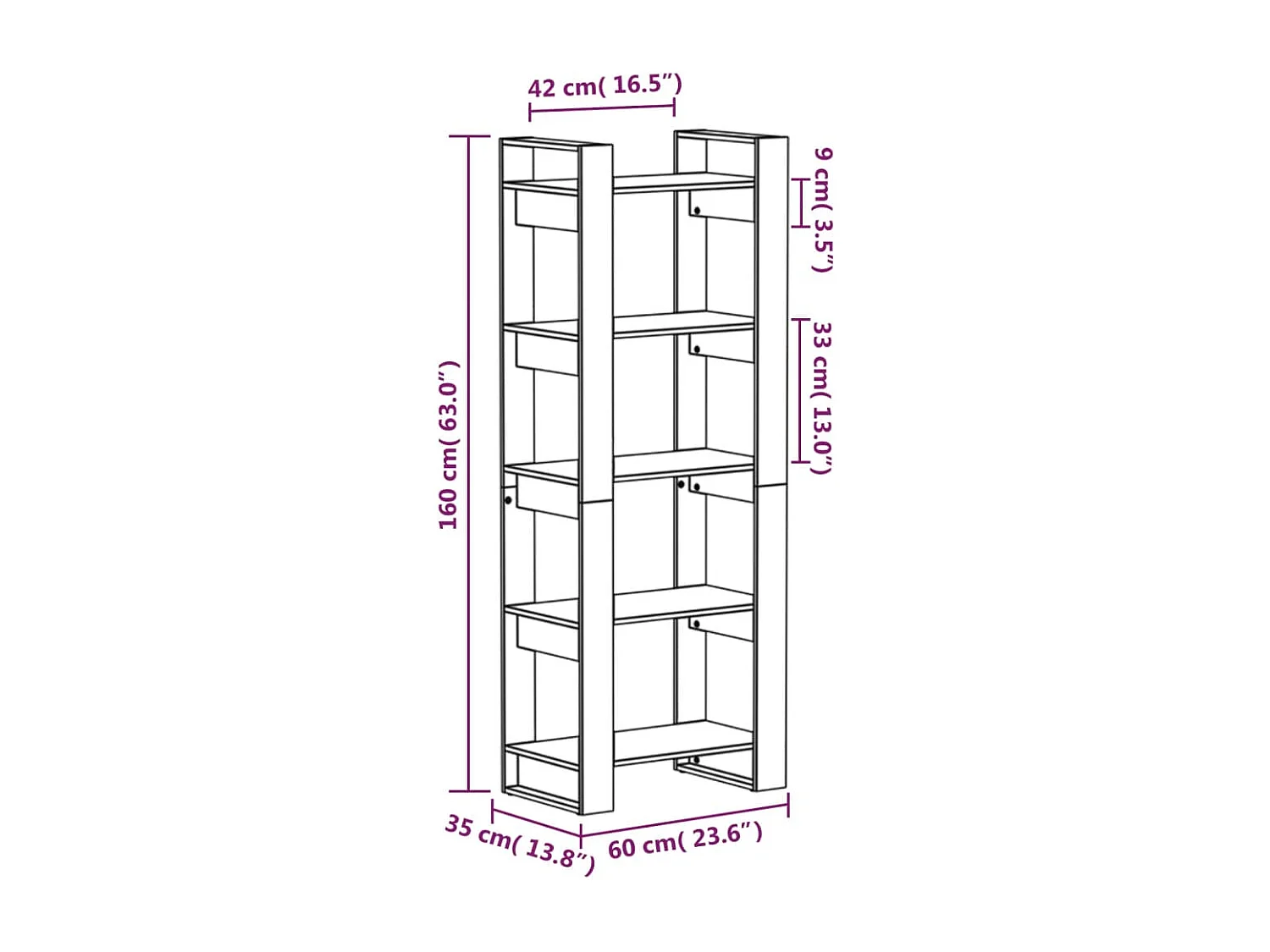 Fryska  Bibliothèque/Séparateur de pièce Noir 60x35x160 cm Bois massif