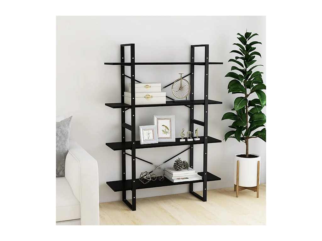 Gitana  Bibliothèque à 4 niveaux Noir 100x30x140 cm Bois de pin massif