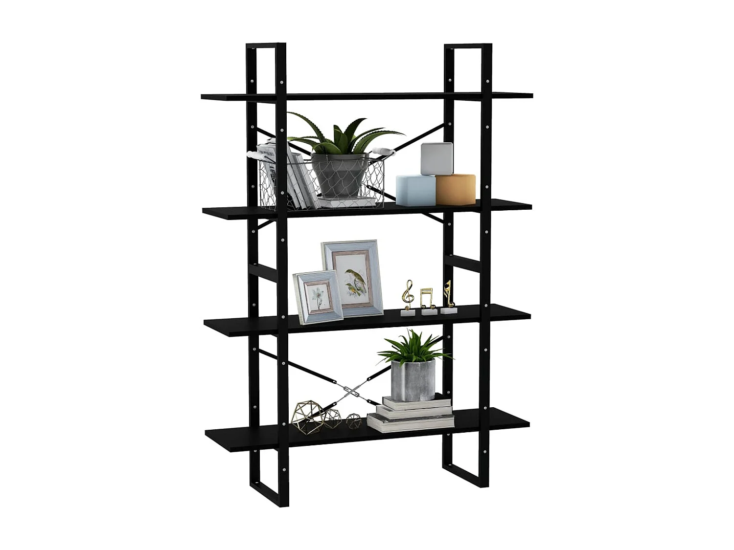 Gitana  Bibliothèque à 4 niveaux Noir 100x30x140 cm Bois de pin massif