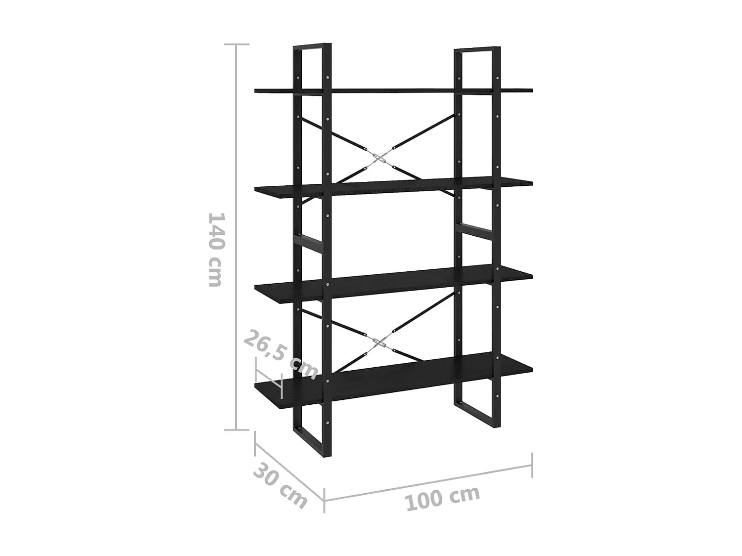 Gitana  Bibliothèque à 4 niveaux Noir 100x30x140 cm Bois de pin massif