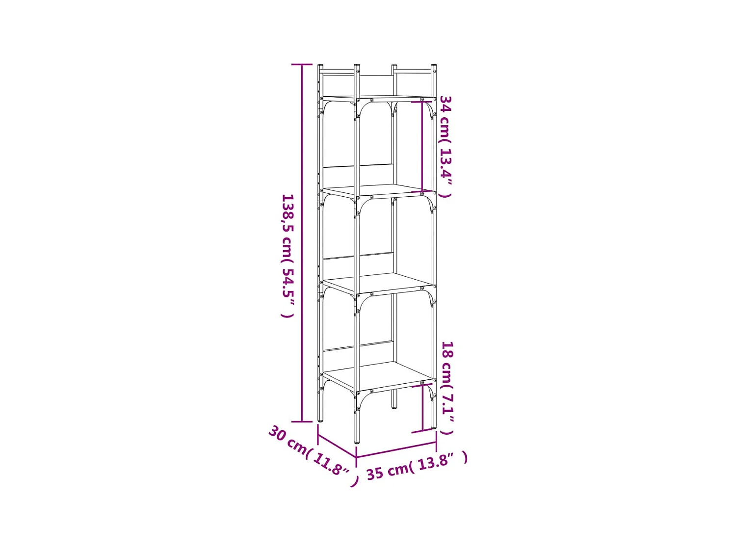 Central Islip  Bibliothèque à 4 niveaux sonoma gris 35x30x138,5 cm