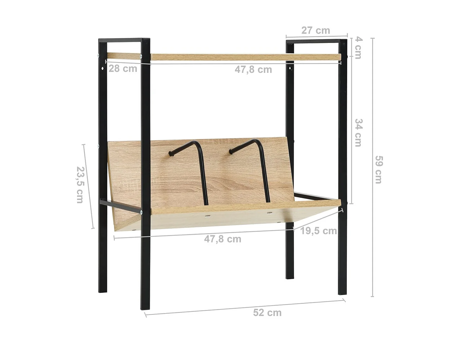 Centre Hall  Bibliothèque 2 niveaux noir chêne 52x28x59 cm bois d'ingénierie