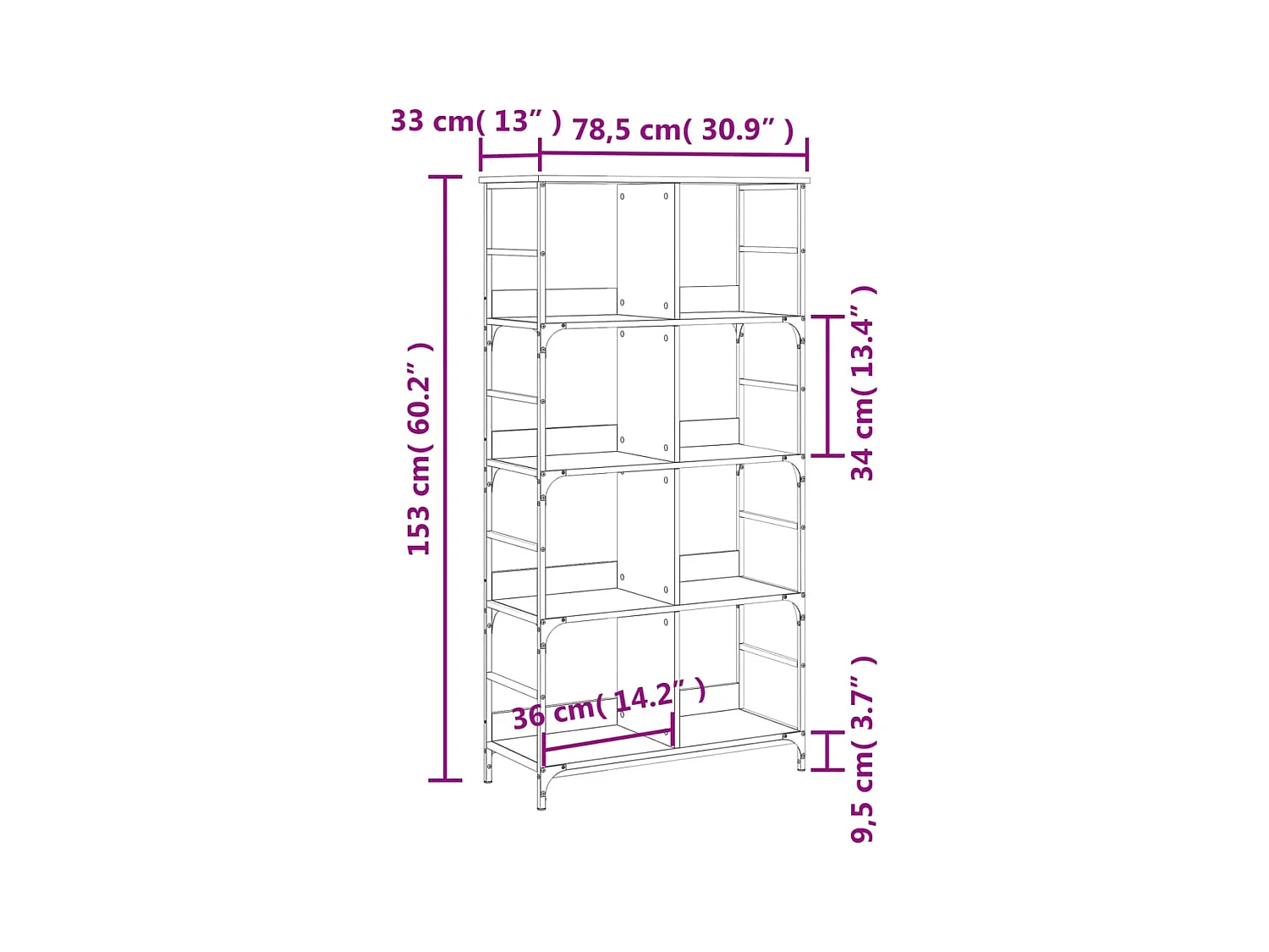 Keith  Bibliothèque sonoma gris 78,5x33x153 cm bois d'ingénierie