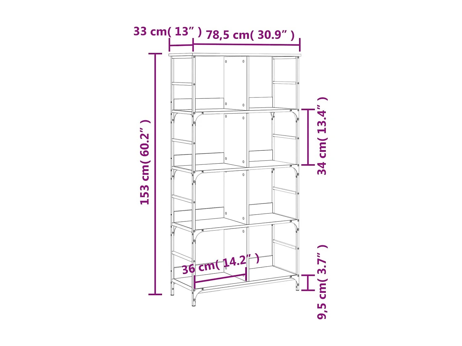Keith  Bibliothèque sonoma gris 78,5x33x153 cm bois d'ingénierie