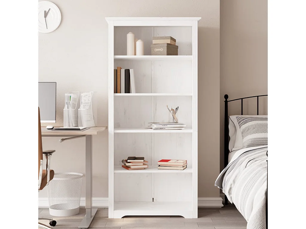 Hydesville  Bibliothèque BODO blanc 82x40x173 cm bois pin massif 5 niveaux