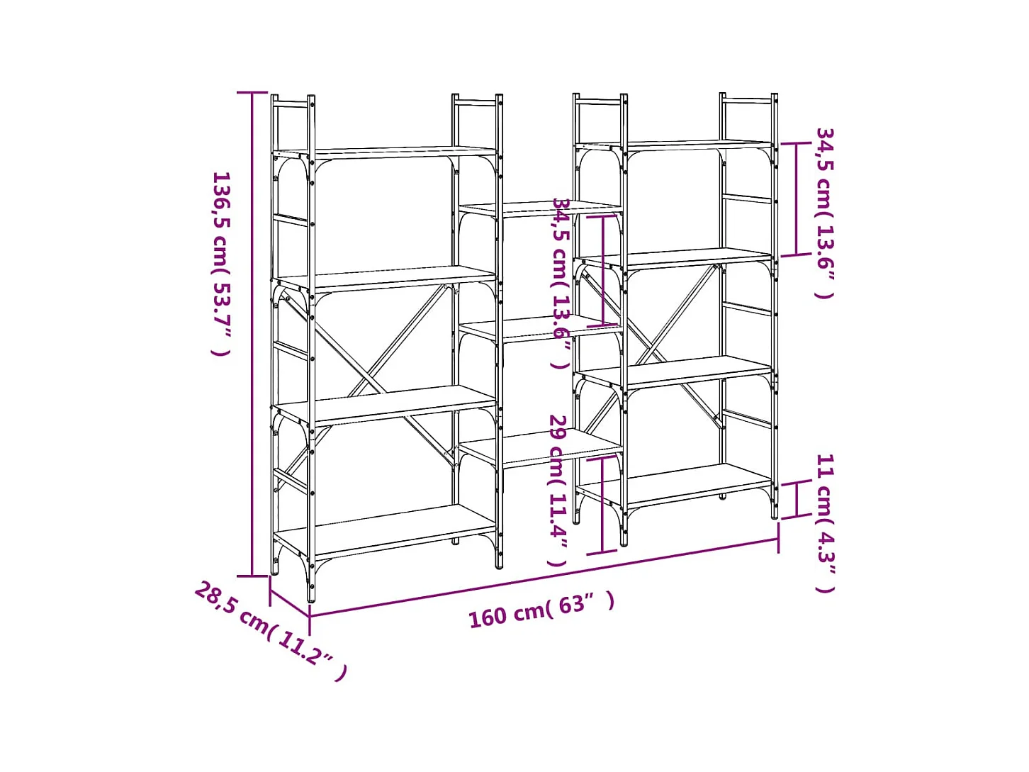 Clashmore  Bibliothèque sonoma gris 160x28,5x136,5 cm bois d'ingénierie
