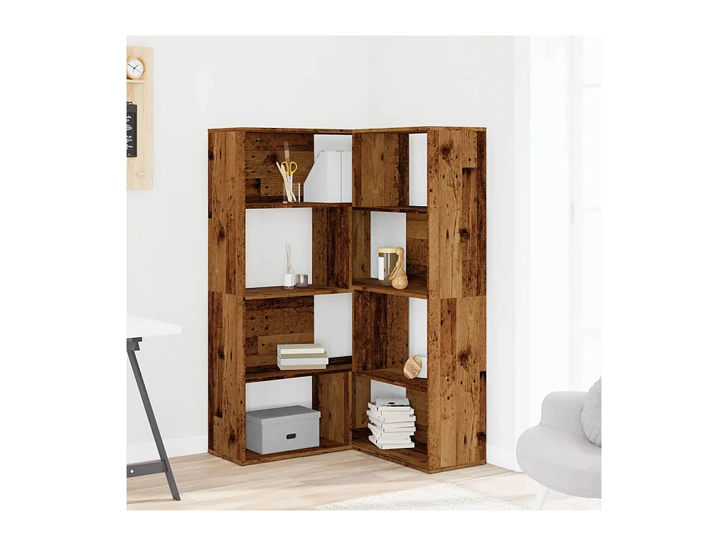 Damir  Bibliothèque d'angle à 4 niveaux vieux bois bois d'ingénierie