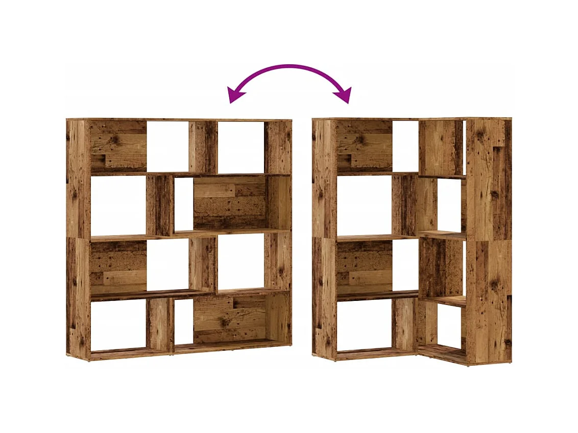 Damir  Bibliothèque d'angle à 4 niveaux vieux bois bois d'ingénierie