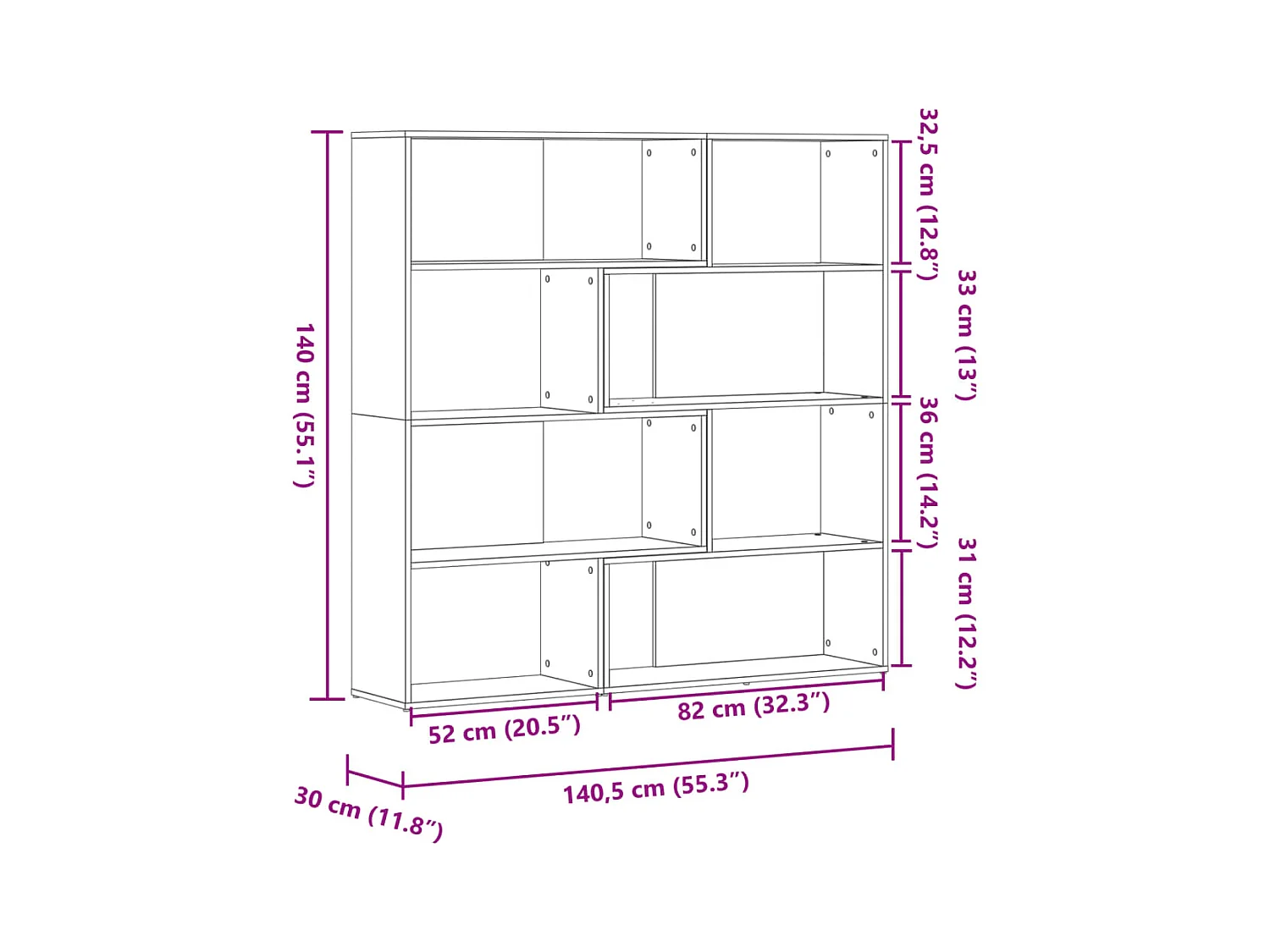 Damir  Bibliothèque d'angle à 4 niveaux vieux bois bois d'ingénierie