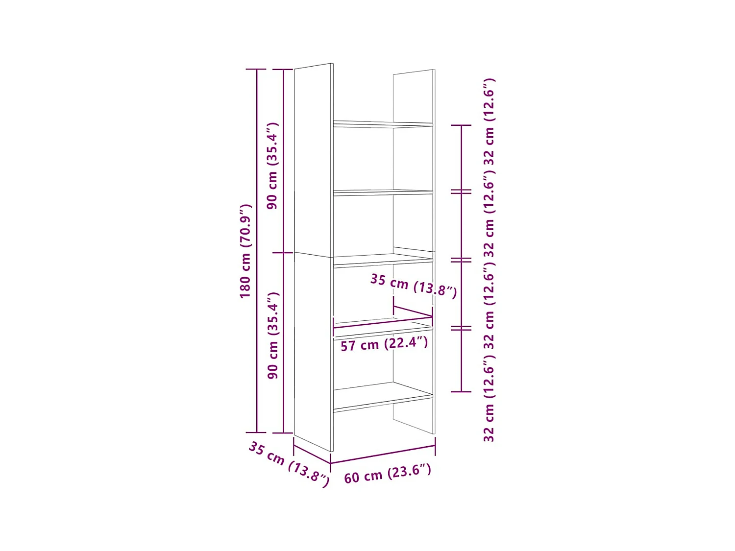 Syron  Bibliothèque Chêne sonoma 60x35x180 cm Bois d’ingénierie