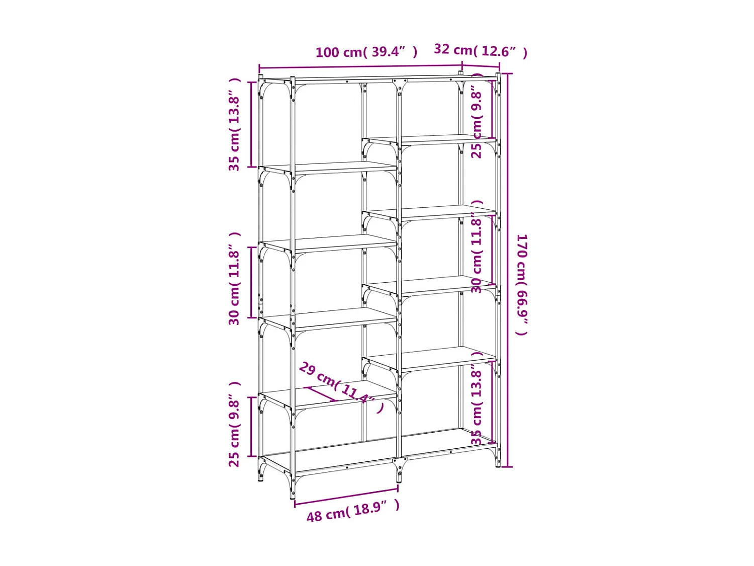 Ulrad  Estantería erro madera ingeniería roble ahumado 100x32x170 cm