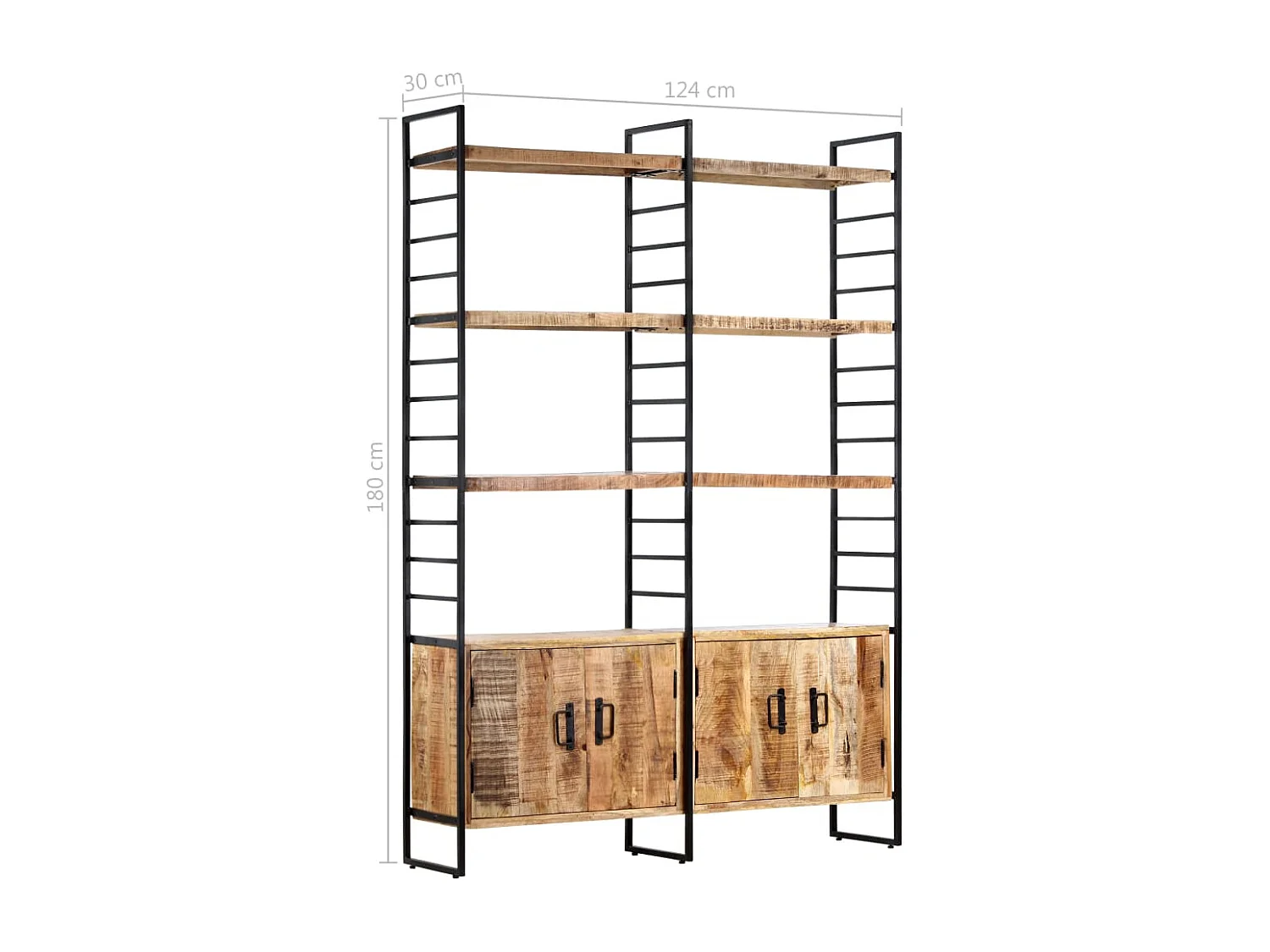 Ardrossan  Boekenkast met 4 schappen 124x30x180 cm ruw mangohout