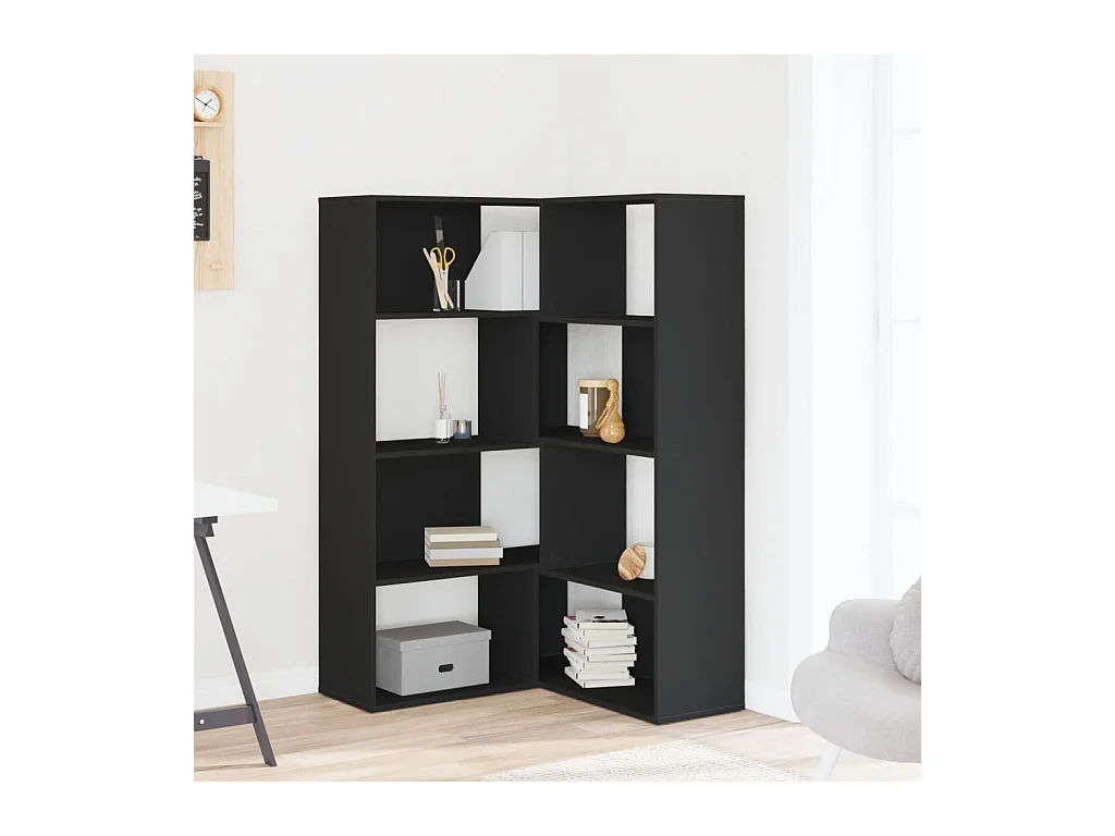 Damir  Bibliothèque d'angle à 4 niveaux noir bois d'ingénierie