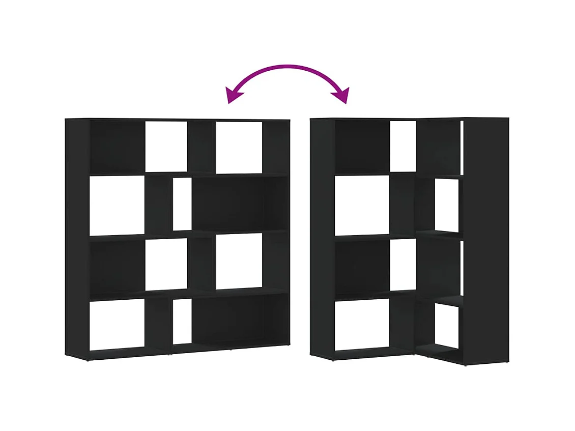 Damir  Bibliothèque d'angle à 4 niveaux noir bois d'ingénierie