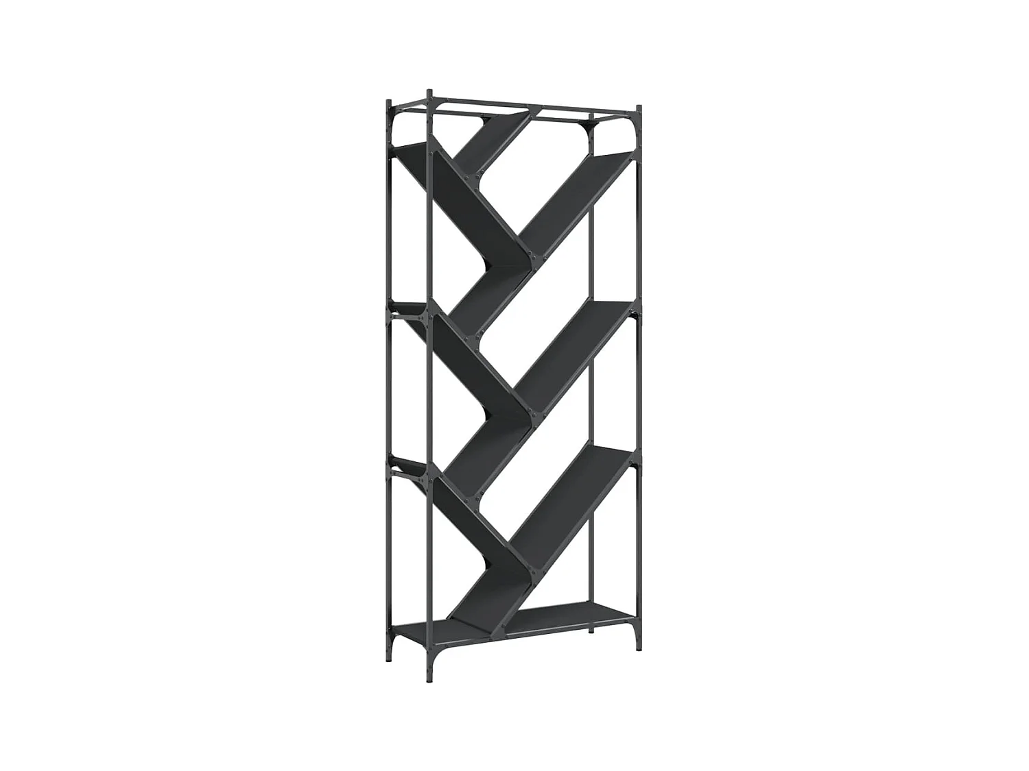 Øystine  Bibliothèque noir 79x30x180 cm bois d'ingénierie et métal