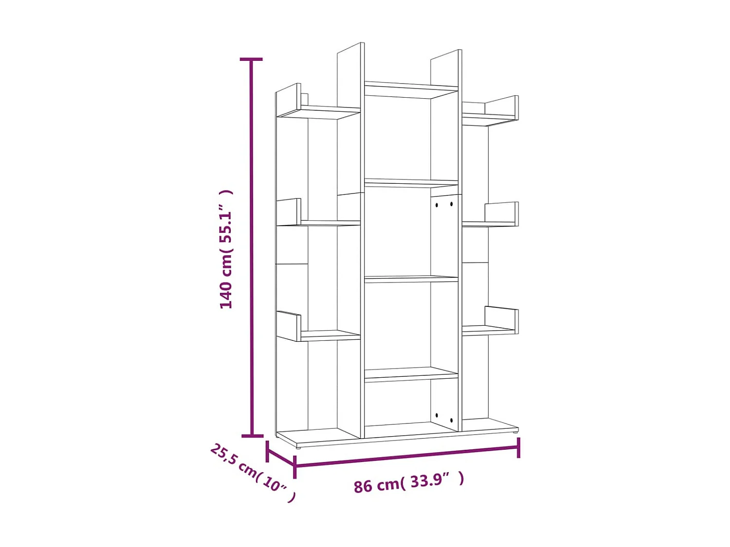 Candler  Bibliothèque Chêne fumé 86x25,5x140 cm Bois d'ingénierie