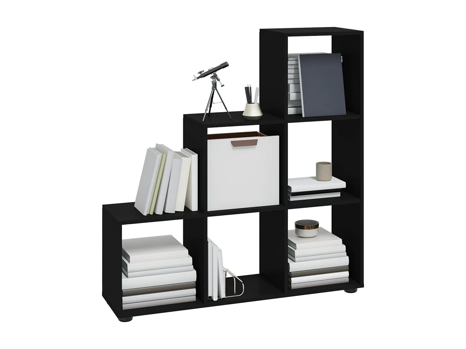 Hilde  Boekenkast trapvormig 107 cm bewerkt hout zwart