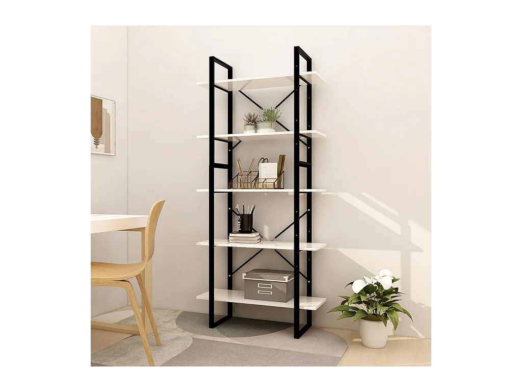 Edith  Bibliothèque à 5 niveaux Blanc 80x30x175 cm Bois d'ingénierie