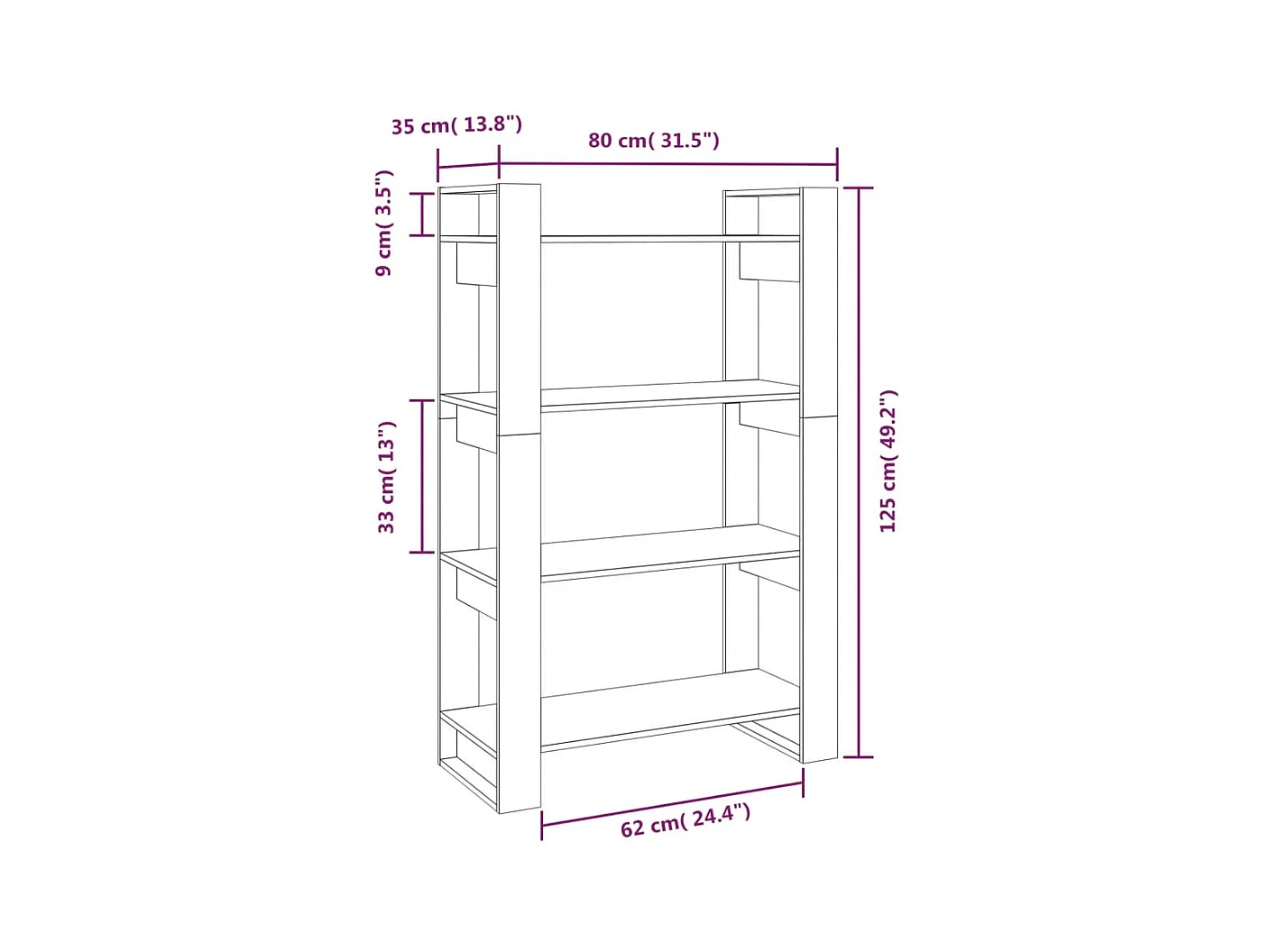 Orven  Bibliothèque/Séparateur de pièce Gris 80x35x125 cm Pin massif