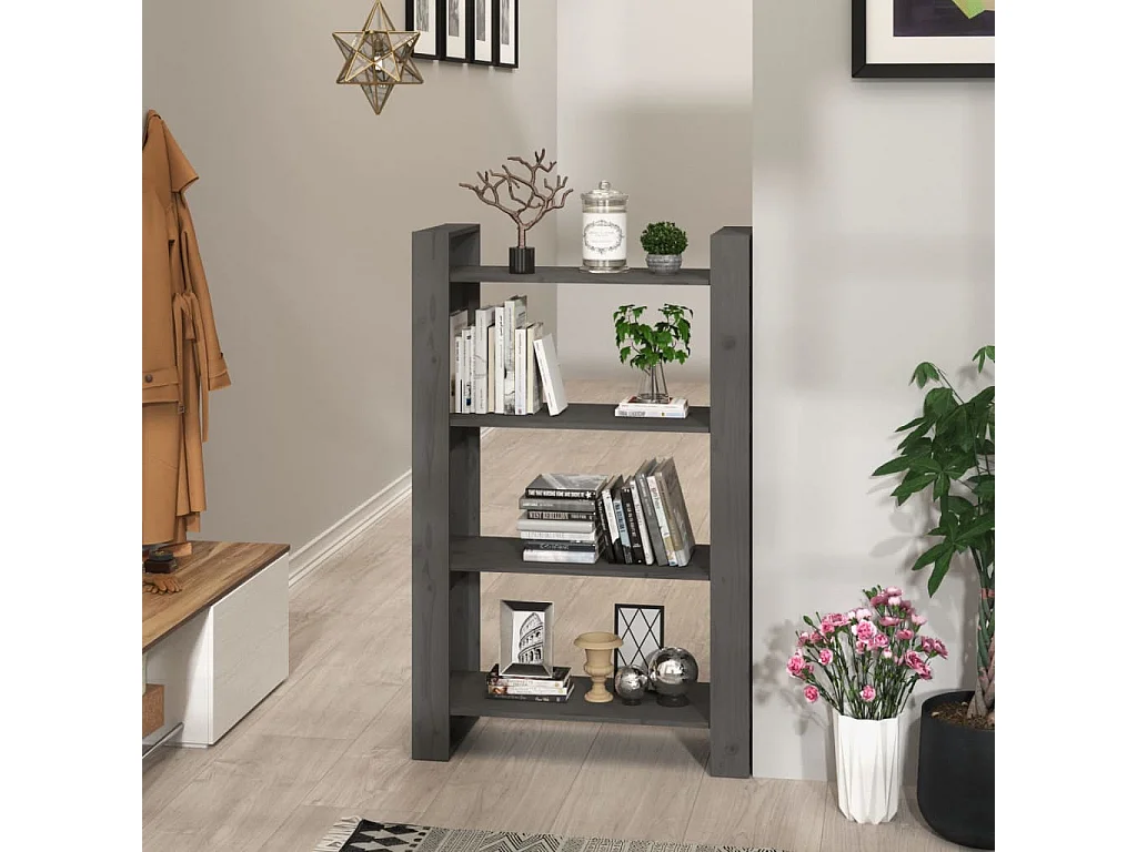 Orven  Bibliothèque/Séparateur de pièce Gris 80x35x125 cm Pin massif
