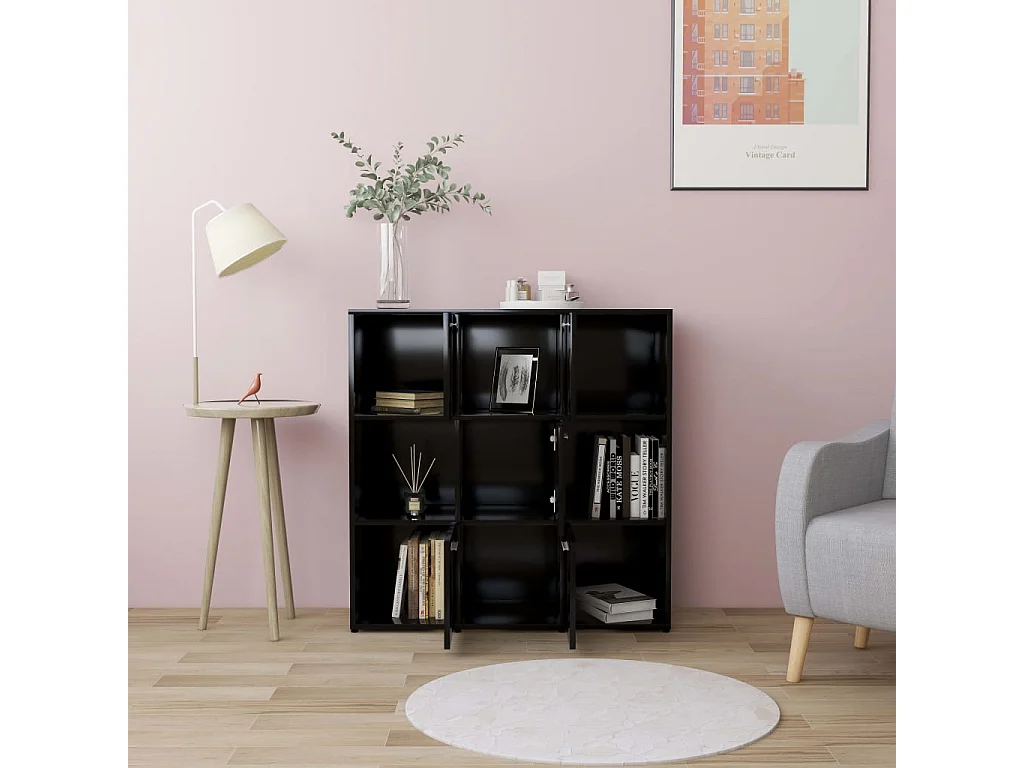 Lacey  Bibliothèque Noir 90x30x90 cm Bois d’ingénierie