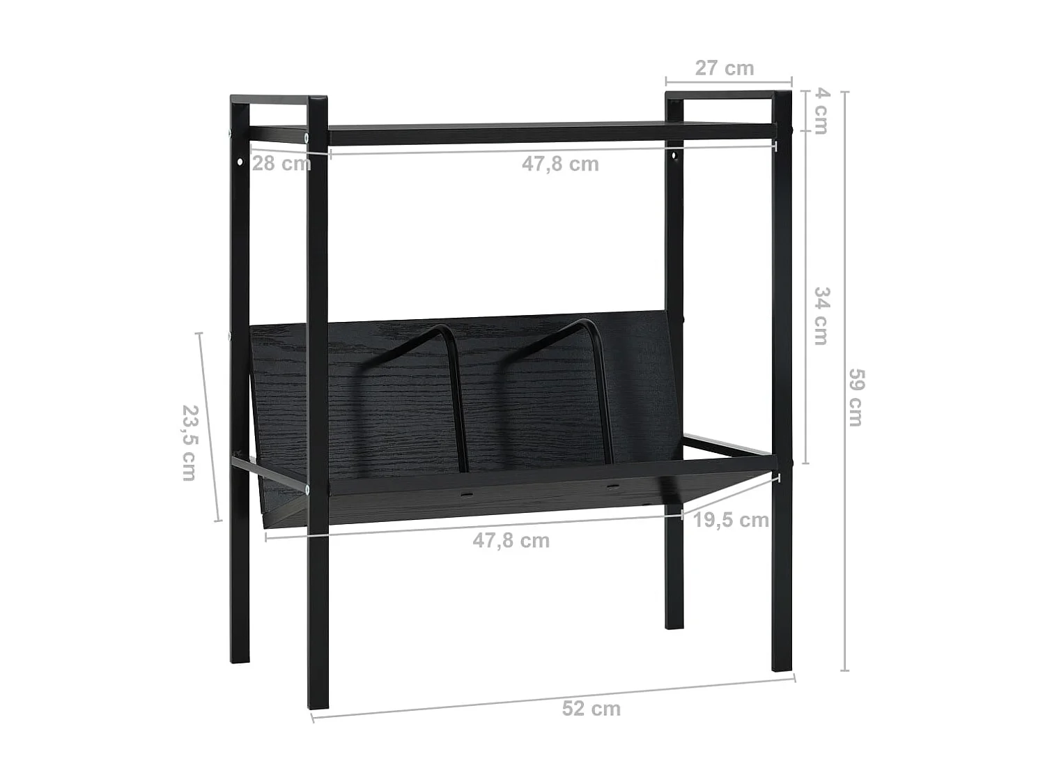 Centre Hall  Estantería de 2 niveles madera de ingeniería negro 52x28x59 cm