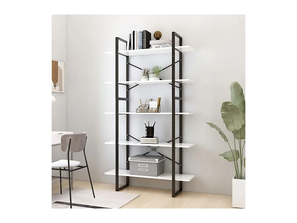 Edith  Bibliothèque à 5 niveaux Blanc 100x30x175 cm Bois d'ingénierie