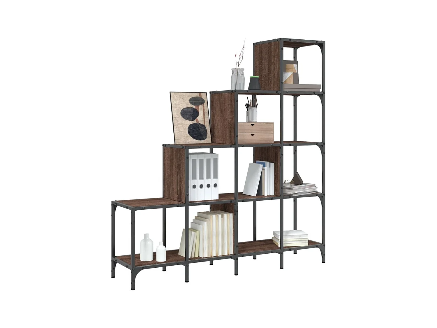 Rylanor  Bibliothèque chêne marron 122x30x132cm bois ingénierie et métal