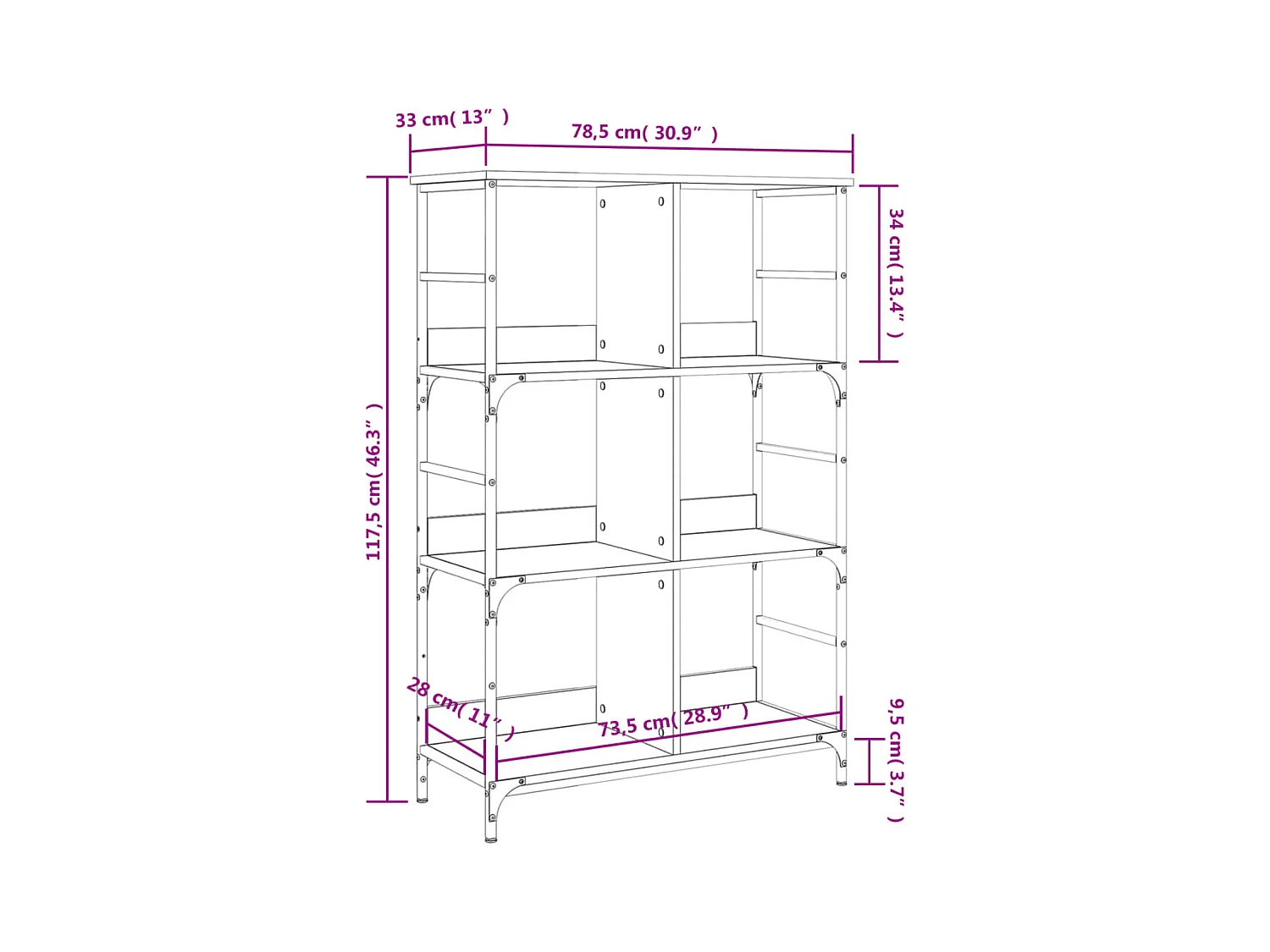 Keith  Bibliothèque sonoma gris 78,5x33x117,5 cm bois d'ingénierie