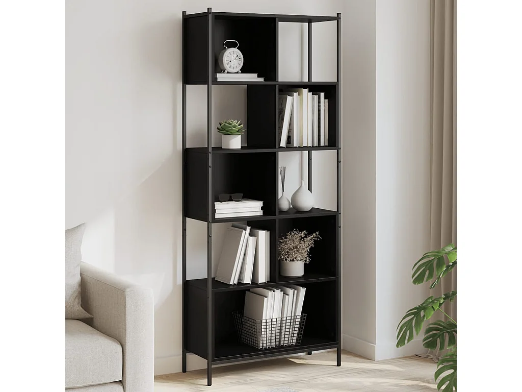 Sonmez  Bibliothèque noir 72x28x172 cm bois d'ingénierie