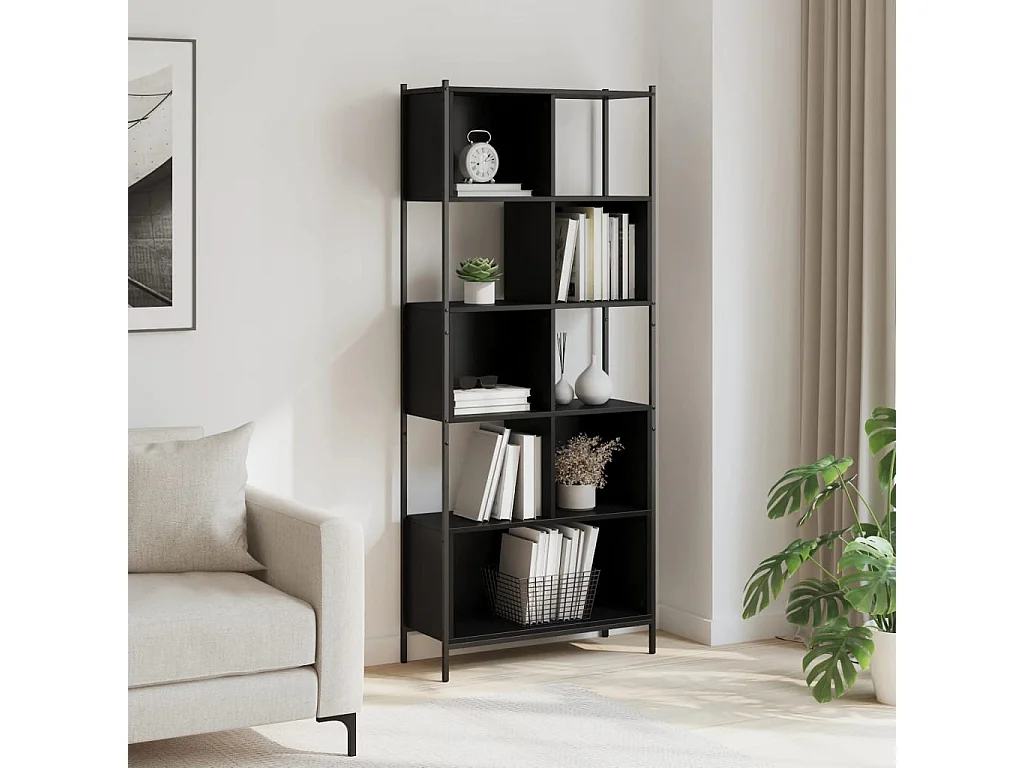 Sonmez  Bibliothèque noir 72x28x172 cm bois d'ingénierie