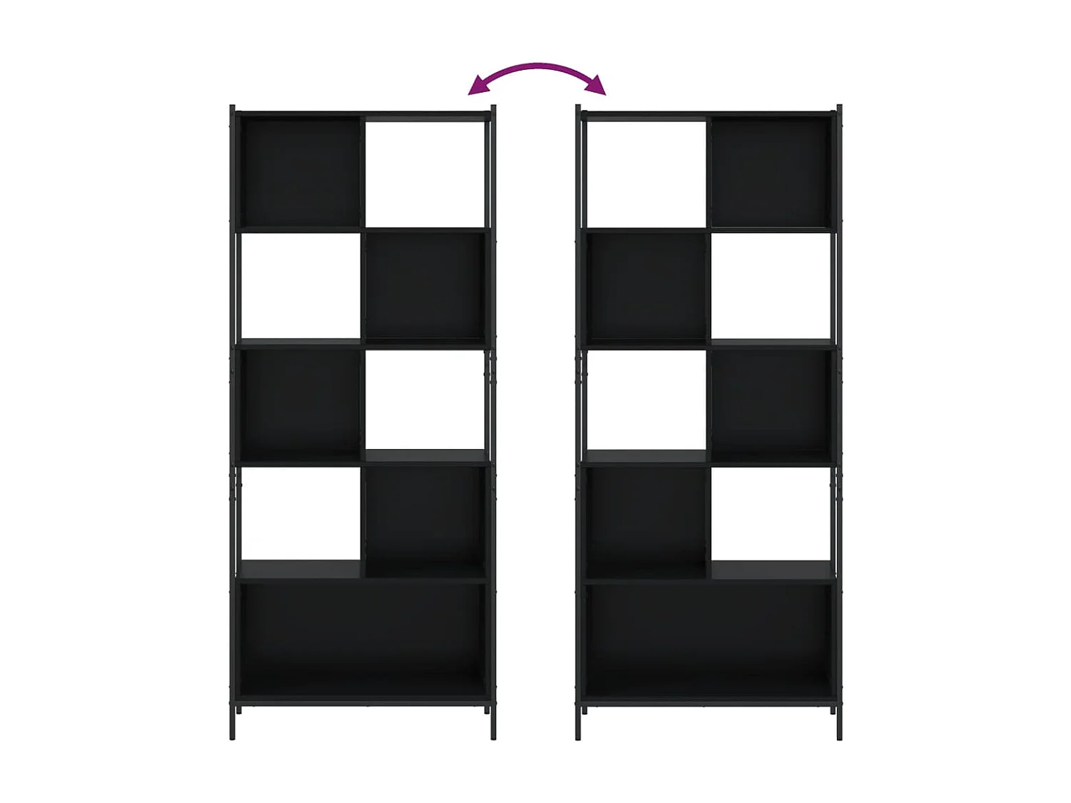 Sonmez  Bibliothèque noir 72x28x172 cm bois d'ingénierie