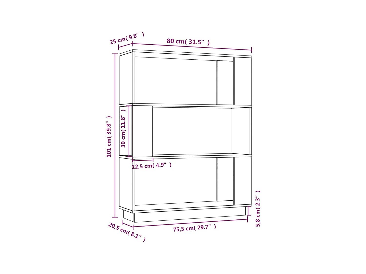 Ilpo  Bibliothèque/Séparateur de pièce Gris 80x25x101 cm Pin massif