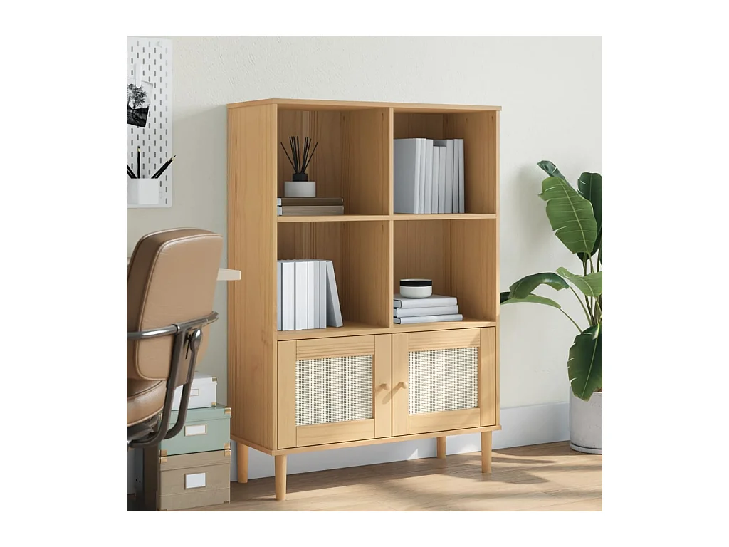 Zelyra  Bibliothèque SENJA aspect de rotin marron bois massif de pin